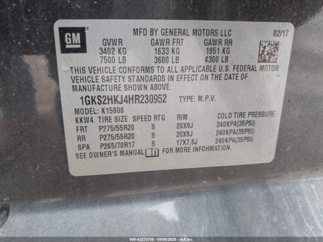1GKS2HKJ4HR230952 GMC YUKON XL DENALI