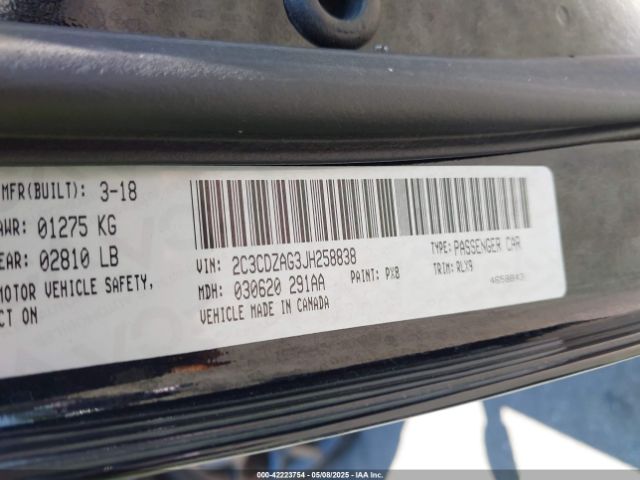 2C3CDZAG3JH258838 Dodge Challenger Sxt Plus