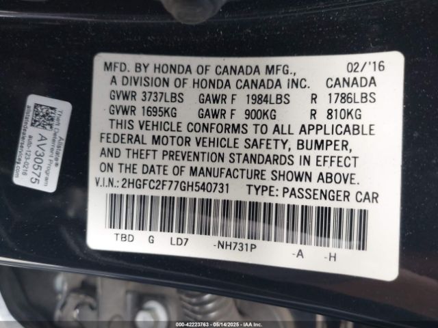2HGFC2F77GH540731 Honda k20c2