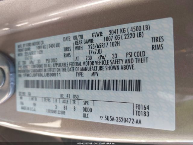 2020 FORD ESCAPE 1FMCU9F69LUB90911 Photo 8