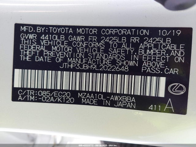 JTHP3JBH9L2022648 Lexus UX 200