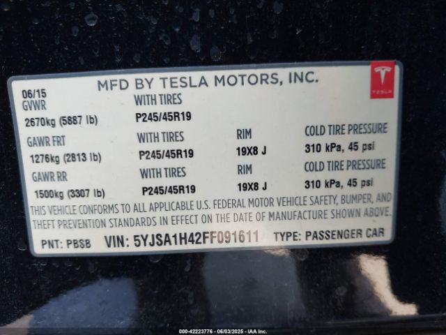 2015 TESLA MODEL S 5YJSA1H42FF091611 Photo 8