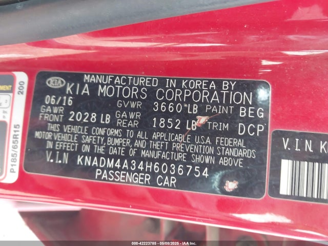 KIA Rio 2017 KNADM4A34H6036754 Image 9