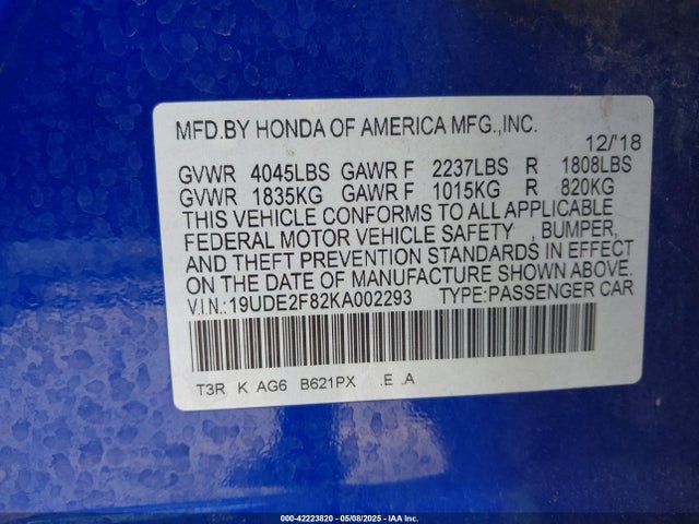 Acura k24v7 2019 19UDE2F82KA002293 Image 9