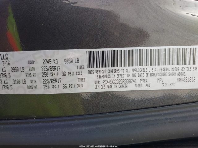 2C4RDGCG2GR338741 Dodge Grand Caravan Sxt
