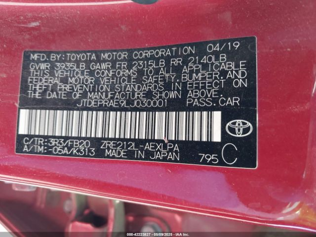 JTDEPRAE9LJ030001 Toyota COROLLA LE