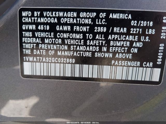 1VWAT7A32GC032869 Volkswagen 2016