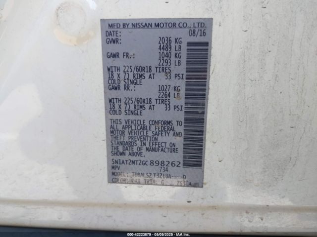5N1AT2MT2GC898262 Nissan Rogue Sl