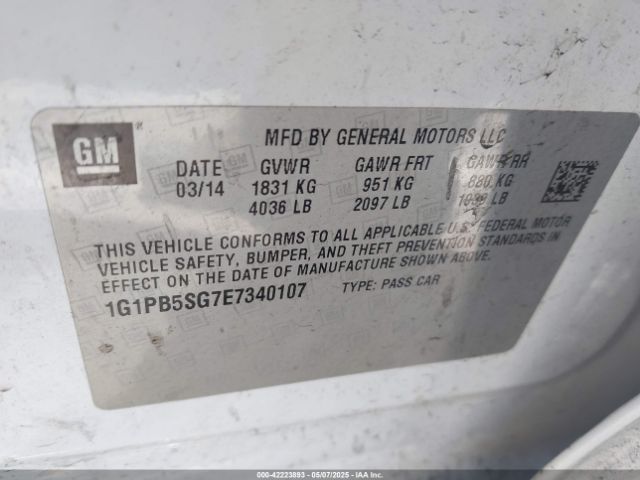1G1PB5SG7E7340107 Chevrolet Cruze Ls Manual