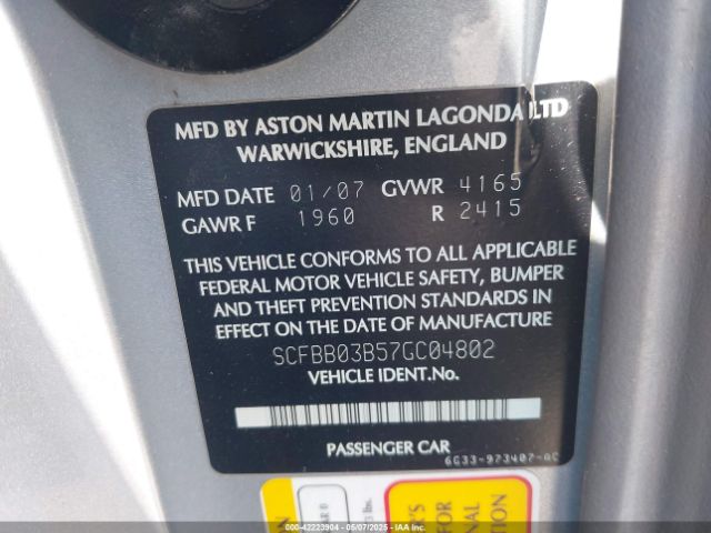 2007 ASTON MARTIN V8 VANTAGE SCFBB03B57GC04802 Photo 8
