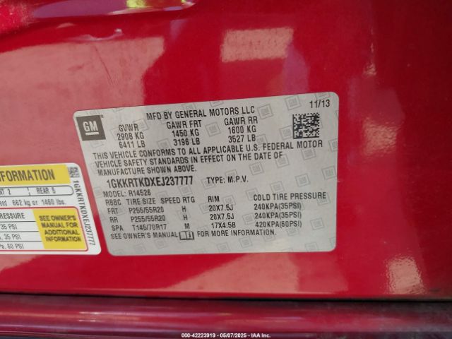 1GKKRTKDXEJ237777 GMC Acadia Denali