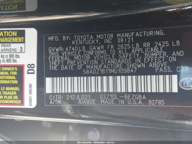 2021 LEXUS ES 350 58ADZ1B11MU109847 Photo 8