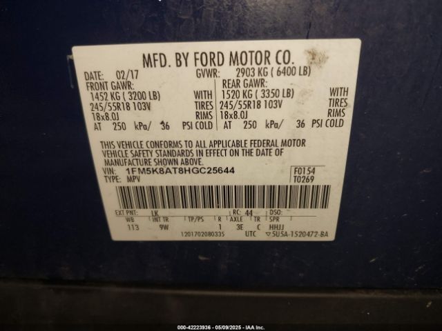 2017 FORD EXPLORER 1FM5K8AT8HGC25644 Photo 8