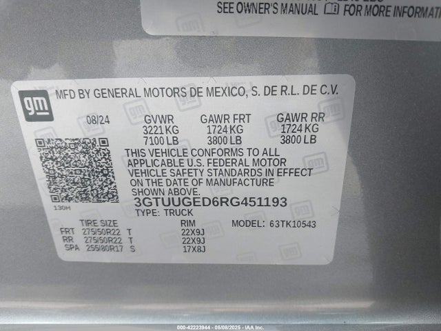 3GTUUGED6RG451193 GMC l84
