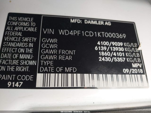 2019 MERCEDES-BENZ SPRINTER 2500 WD4PF1CD1KT000369 Photo 8