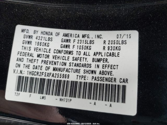 1HGCR2F5XFA255969 Honda Accord Sport