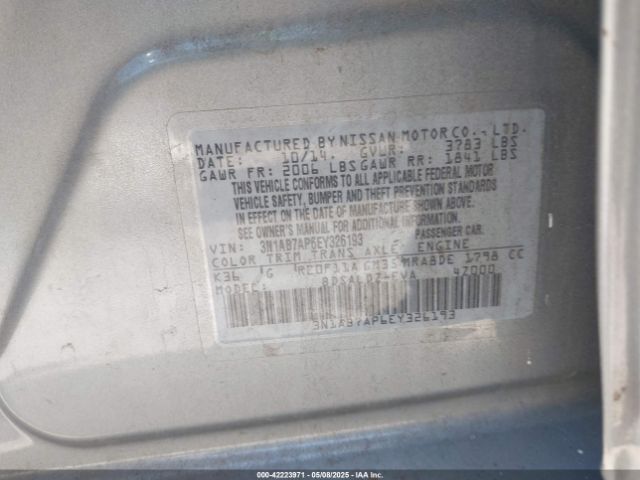 3N1AB7AP6EY326193 Nissan SENTRA SV
