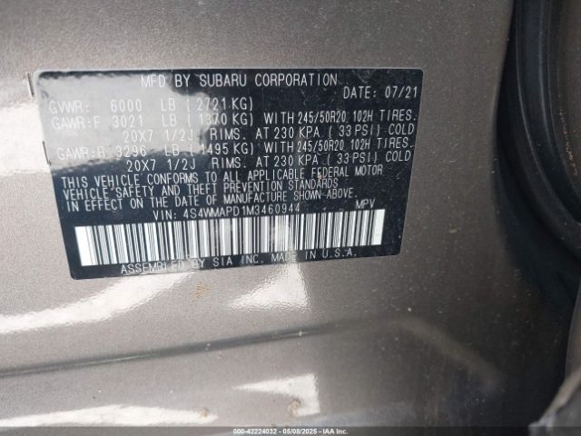 2021 SUBARU ASCENT 4S4WMAPD1M3460944 Photo 8