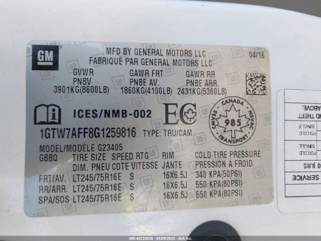 1GTW7AFF8G1259816 GMC Savana 2500 Work Van