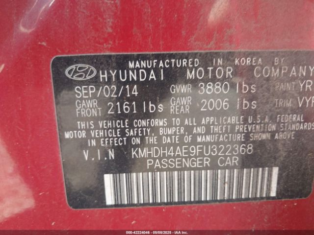 KMHDH4AE9FU322368 Hyundai Elantra Limited
