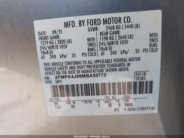 2FMPK4J98MBA50772 Ford EDGE SEL