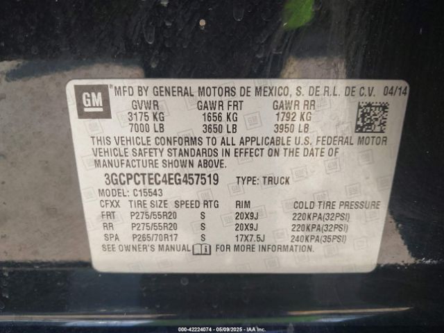 3GCPCTEC4EG457519 Chevrolet Silverado 1500 High Country
