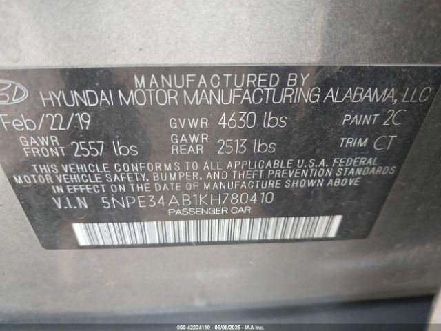 5NPE34AB1KH780410 Hyundai Sonata Limited 2.0t