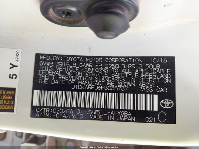 JTDKARFU6H3035737 Toyota 2zr-fxe,1nm