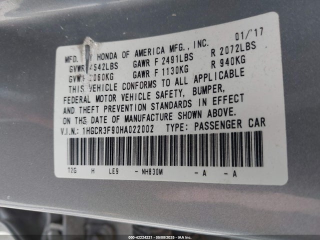1HGCR3F90HA022002 Honda Accord Touring V6