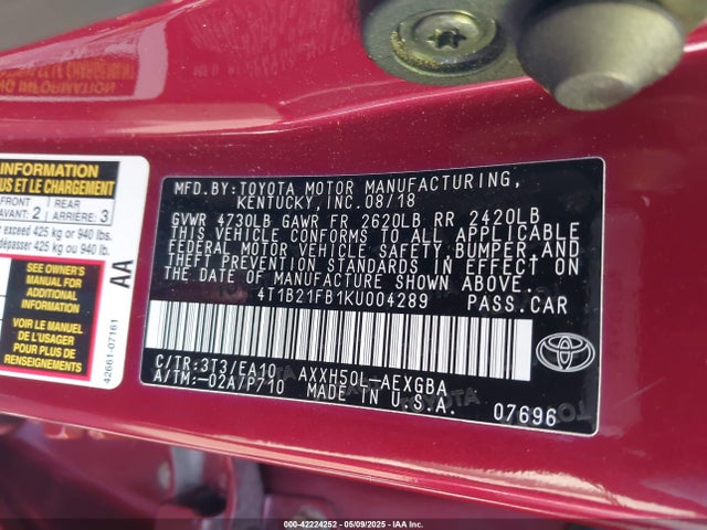4T1B21FB1KU004289 Toyota Avalon Hybrid Xle