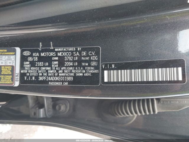 3KPF24AD0KE011989 KIA Forte Lxs