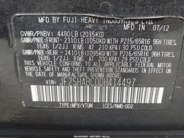 2013 SUBARU FORESTER JF2SHABC0DH414497 Photo 8