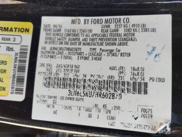 3LN6L5KU7HR602870 Lincoln Mkz Hybrid Premiere
