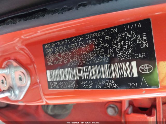JTDKDTB35E1084842 Toyota Prius C Three