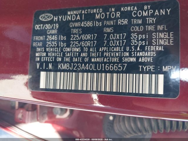 KM8J23A40LU166657 Hyundai TUCSON SE