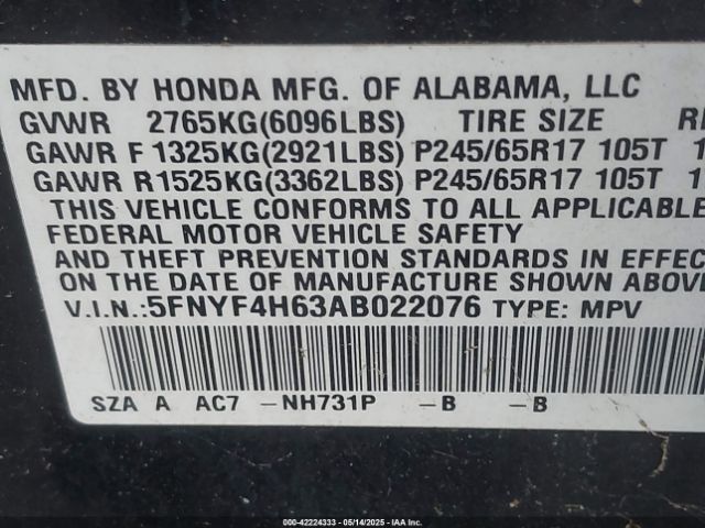 2010 HONDA PILOT 5FNYF4H63AB022076 Photo 8