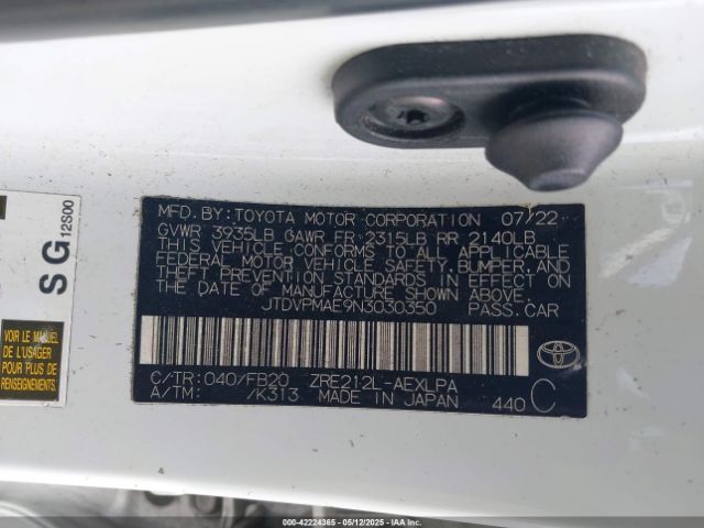 JTDVPMAE9N3030350 Toyota COROLLA LE