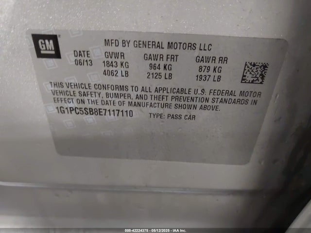 1G1PC5SB8E7117110 Chevrolet Cruze 1lt Auto