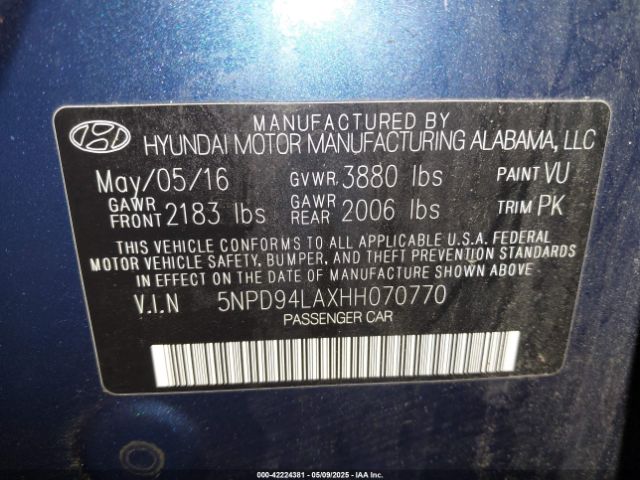 5NPD94LAXHH070770 Hyundai Elantra Eco