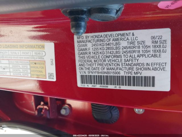 5FNYF8H69NB015906 Honda Passport Awd Trailsport