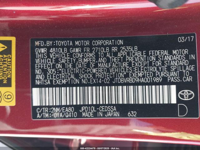 JTDBVRBD9HA001989 Toyota Mirai
