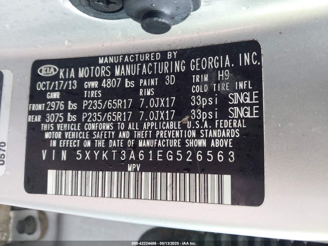 5XYKT3A61EG526563 KIA SORENTO LX