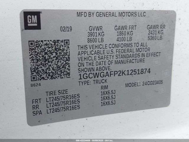 1GCWGAFP2K1251874 Chevrolet Express 2500 Work Van