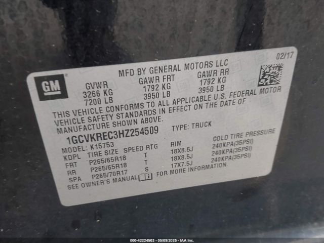 1GCVKREC3HZ254509 Chevrolet Silverado 1500 2lt