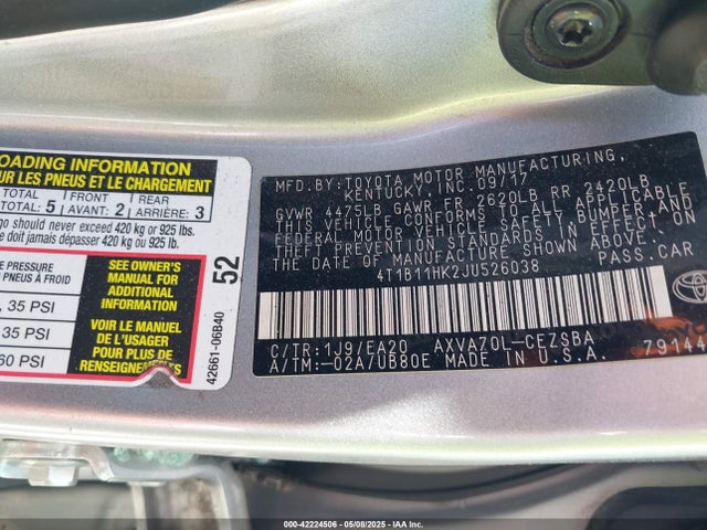 4T1B11HK2JU526038 Toyota CAMRY SE