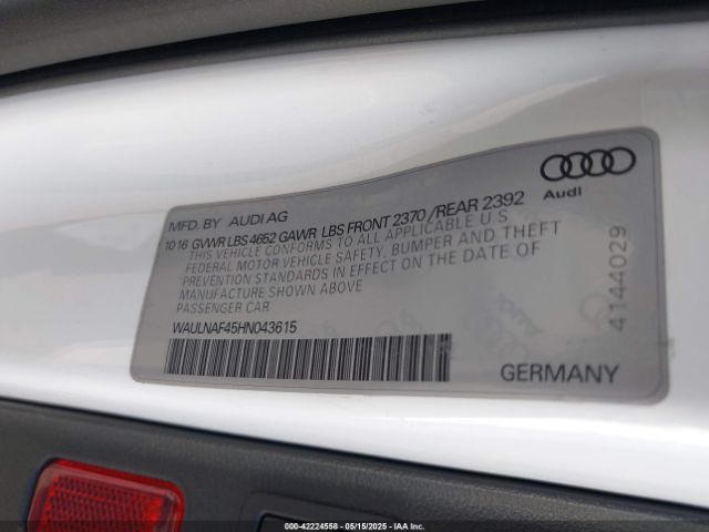WAULNAF45HN043615 Audi 2017