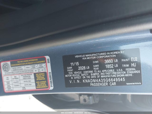 KNADM4A35G6649545 KIA RIO LX