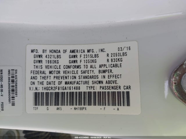 1HGCR2F81GA161488 Honda k24w1