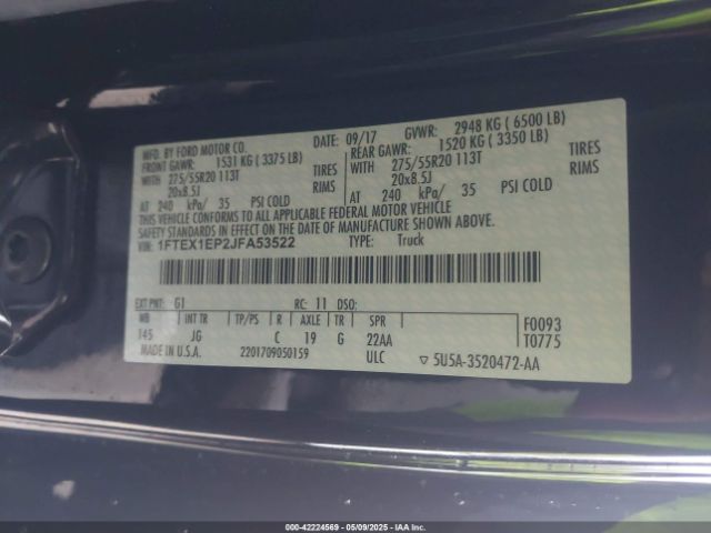1FTEX1EP2JFA53522 Ford F-150 Xl