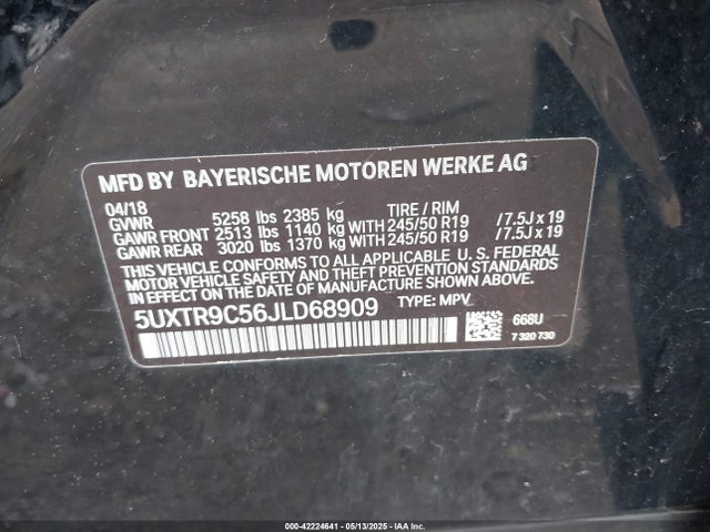 5UXTR9C56JLD68909 BMW X3 Xdrive30i